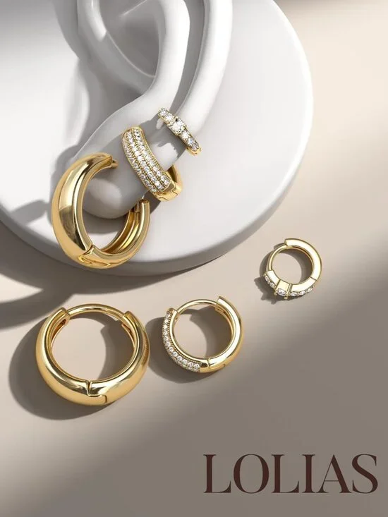 Small 14K Gold Plated Chunky Hoop Earrings for Women Hypoallergenic Silver Earri - Picture 9 of 9